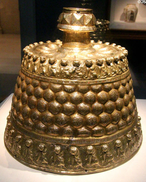 Persian brass candlestick with lions (late 12thC) at Smithsonian Freer Gallery of Art. Washington, DC.