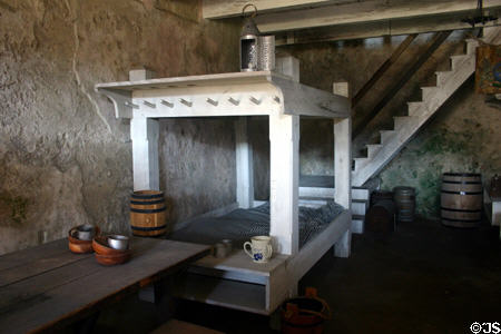 Barracks as configured when British held Castillo de San Marcos in 1763 with four men per bunk. St Augustine, FL.