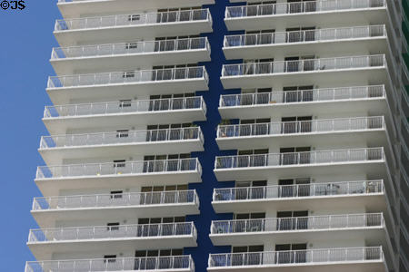 Apartment balconies overlooking Biscayne Bay. Miami, FL.