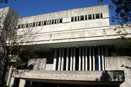 Textured concrete walls of Orlando Public Library. Orlando, FL.