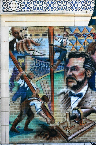 Mural of earl days of the telephone by Don Reynolds on AT&T Building. Orlando, FL.