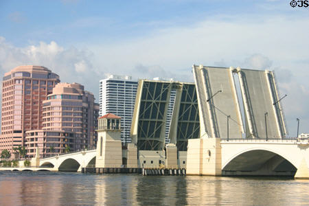 Royal Palm Bridge in raised position. Palm Beach, FL.