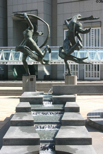 Fountain cascades through Ballet Olympia sculptures at SunTrust Plaza. Atlanta, GA.