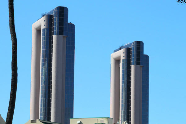 Square arches of One Waterfront Towers. Honolulu, HI.