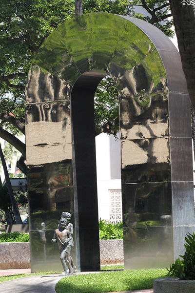 Detail of Passage sculpture (1993) by Mamoru Sato (869 Punchbowl St.). Honolulu, HI.