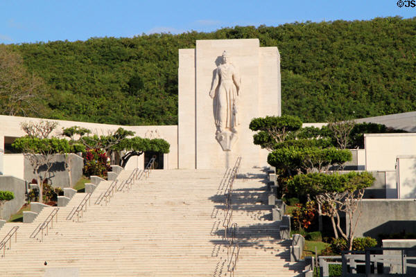 Steps of Honolulu Memorial leading to Lady Columbia at Punchbowl Cemetery. Honolulu, HI.
