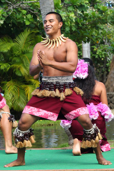 Samoan dancers in Rainbows of Paradise show at Polynesian Cultural Center. Laie, HI.