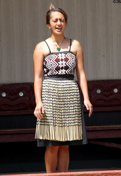 Cultural performer of Aotearoa-Maori, New Zealand village at Polynesian Cultural Center. Laie, HI.
