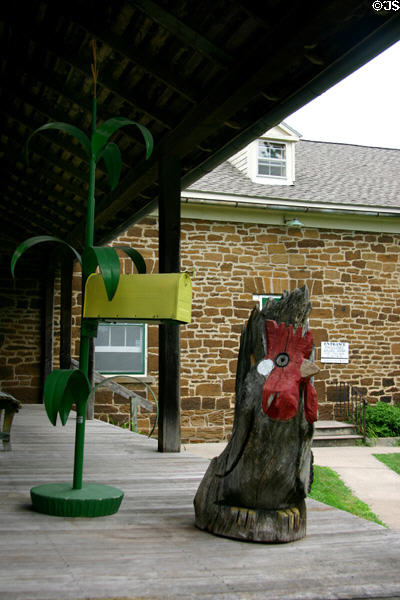 Rooster carving at High Amana gallery crafts shop. High Amana, IA.