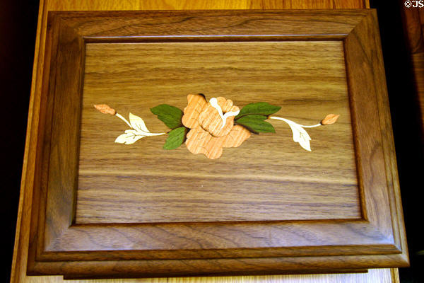 Inlaid Amana-style box at Schanz Furniture Shop. South Amana, IA.