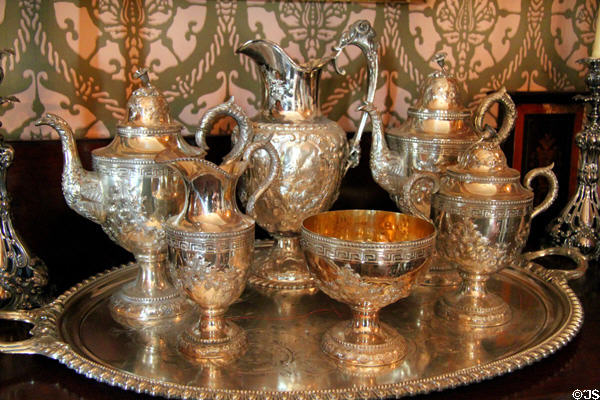 Silver tea service at Dodge House. Council Bluffs, IA.
