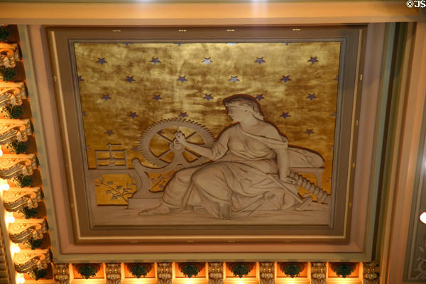 Ceiling relief honoring industry in Senate chamber of Iowa State Capitol. Des Moines, IA.