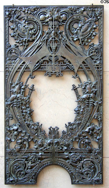 Cast iron teller's wicket (1907-8) from National Farmers Bank, Owatonna, MN by Louis H. Sullivan at Art Institute of Chicago. Chicago, IL.