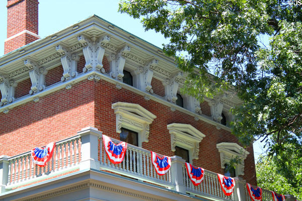 Brackets on roofline of Benjamin Harrison home. Indianapolis, IN.