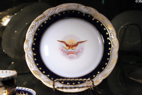 Benjamin Harrison's White House Haviland porcelain with corn stalk border at Benjamin Harrison Presidential Site. Indianapolis, IN.