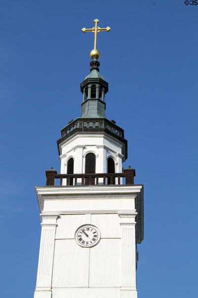 Clock tower on Old Cathedral. Vincennes, IN.