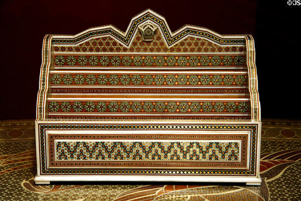 Inlaid letter box with Iranian Imperial Arms at Eisenhower Museum. Abilene, KS.