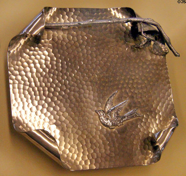 Calling card tray with bird (c1885) by James W. Tufts of Boston, MA at Sedgwick County Historical Museum. Wichita, KS.