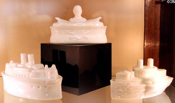 Milk glass Battleship Maine pattern at Sedgwick County Historical Museum. Wichita, KS.