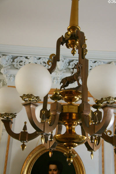 Parlor chandelier with stag of Gallier House. New Orleans, LA.