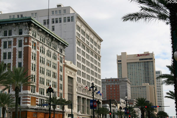 Canal Street streetscape from Audubon French Quarter to Marriott buildings. New Orleans, LA.