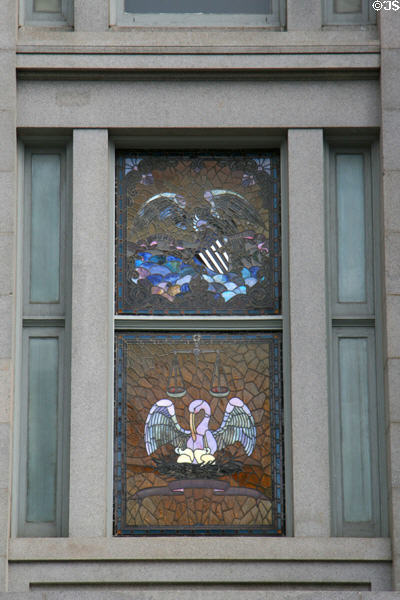 U.S. Custom House stained glass eagle & pelican windows. New Orleans, LA.