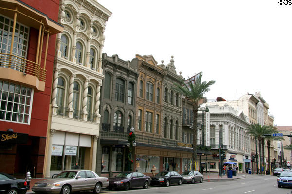 Heritage buildings along Canal Street at St. Charles. New Orleans, LA.