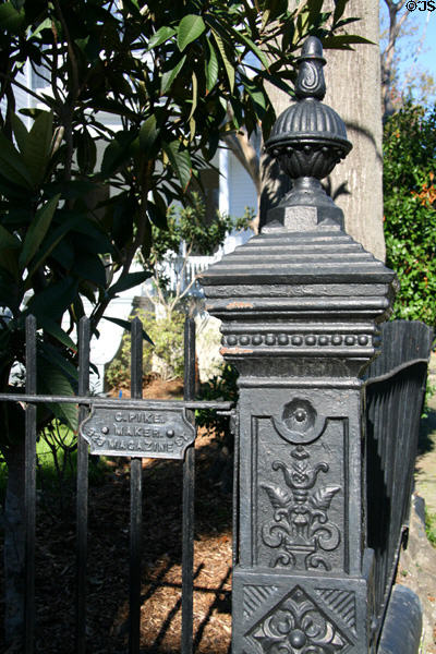 Cast iron fence by C. Pike Maker of New Orleans in Garden District. New Orleans, LA.
