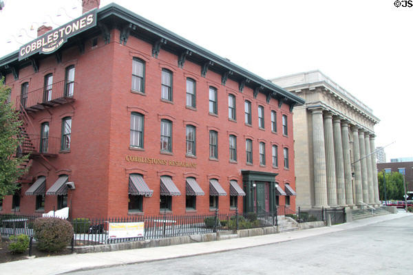Yorick Club (1860) (91 Dutton St.) & Lowell Masonic Temple (1928). Lowell, MA.