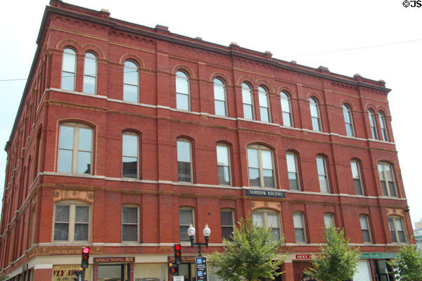 Runels or Fairburn Building (c1892) (2-14 Kearney Sq.). Lowell, MA. Architect: Thomas W. Johnson Co,.