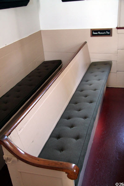Pew used by Herman Melville, author of novel Moby Dick, at Seaman's Bethel. New Bedford, MA.