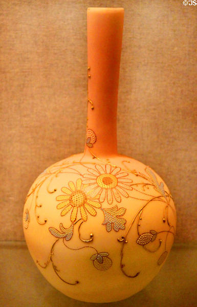 Crown Milano glass vase (c1888-95) by Mount Washington Glass Co. of New Bedford at New Bedford Whaling Museum. New Bedford, MA.