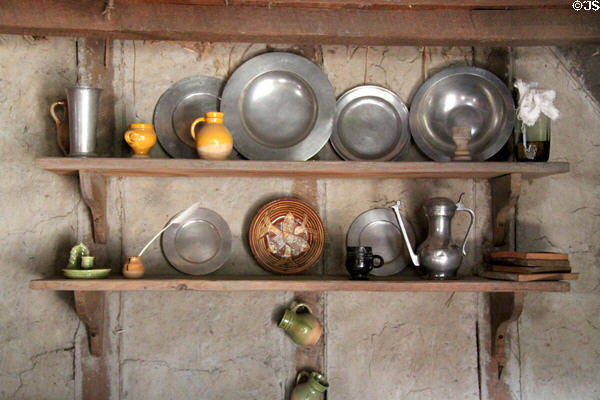Pewter plates at Plimouth Plantation. Plymouth, MA.