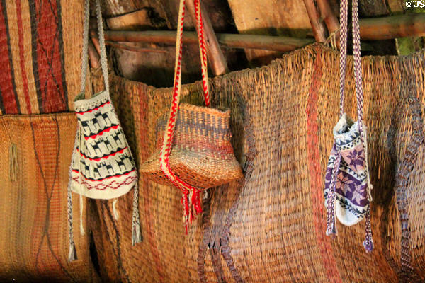 Longhouse baskets at Hobbamock's Homesite of Plimouth Plantation. Plymouth, MA.