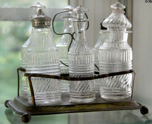 Mold-blown ribbed caster set (c1825-35) by Boston & Sandwich Glass Co. at Sandwich Glass Museum. Sandwich, MA.