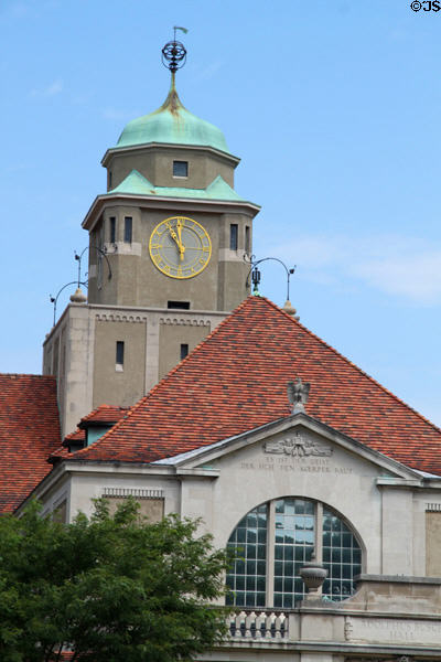 Clock tower of Adophus Busch Hall which houses Busch-Reisinger Museum, a Germanic Museum. Cambridge, MA.