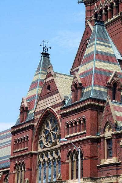 Gothic spires of Memorial Hall. Cambridge, MA.