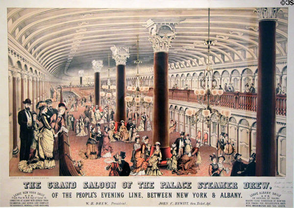 Palace Steamer Drew between New York & Albany graphic (1878) by Charles Richard Parsons of Currier & Ives at Peabody Essex Museum. Salem, MA.