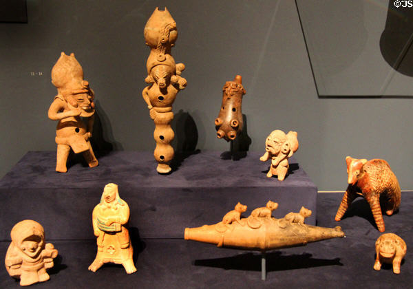 Earthenware flutes (ocarinas) (500-1600) from Mexico through to Peru by several cultures at Museum of Fine Arts. Boston, MA.