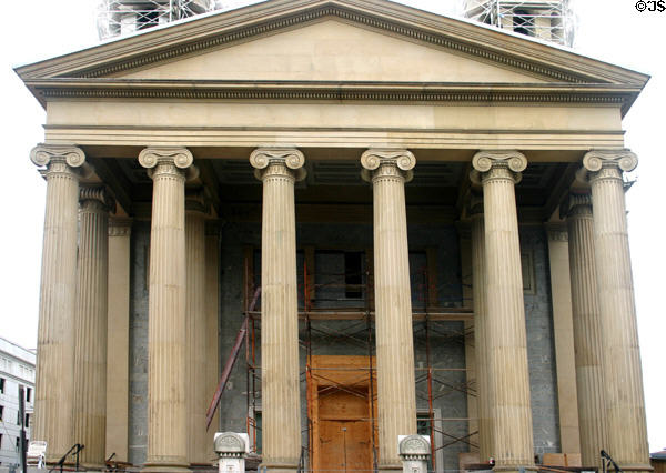 St Mary's Cathedral (1814-8) portico under restoration. Baltimore, MD. Style: Greek Revival. Architect: Benjamin Henry Latrobe.