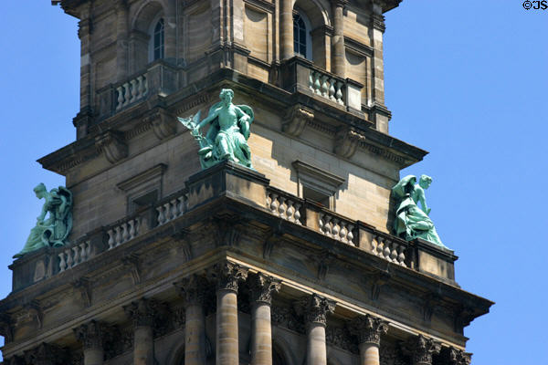 Statues on Wayne County courthouse tower. Detroit, MI.