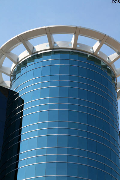 Glass tower of Kalamazoo Radisson Plaza building. Kalamazoo, MI.
