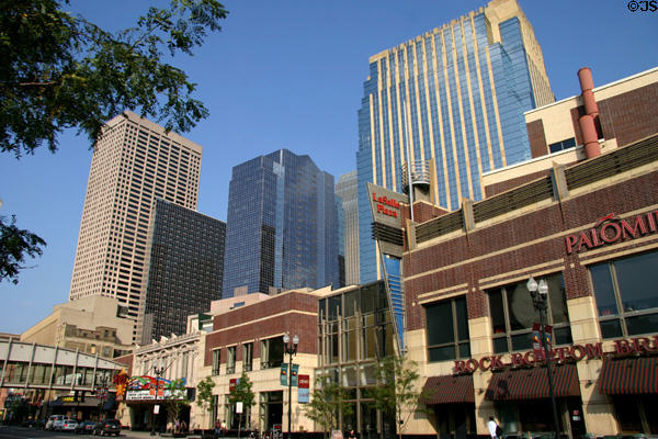 City skyline over Hennepin Theater district. Minneapolis, MN.