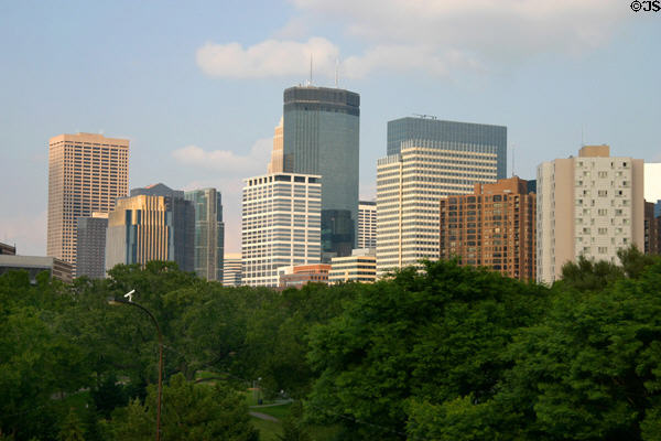 Skyline of Minneapolis above Loring Park. Minneapolis, MN.