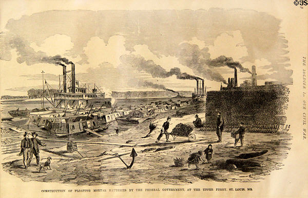 Graphic of Construction of Federal Floating Mortar Batteries at St. Louis in Jefferson Barracks Military Museum. St. Louis, MO.