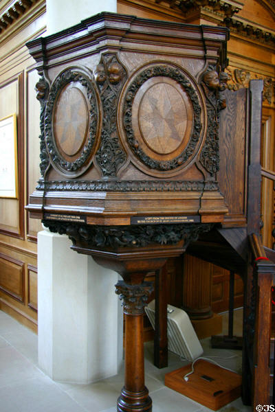 Pulpit of Christopher Wren's Church of St. Aldermanbury at Westminster College. Fulton, MO.