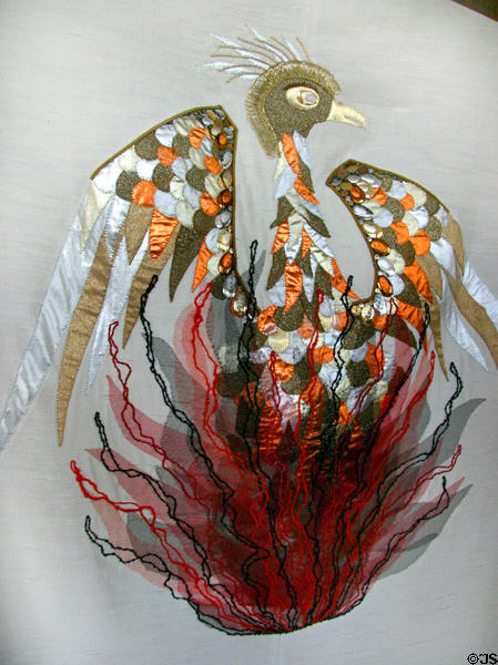 Embroidered phoenix hanging at St. Aldermanbury at Westminster College. Fulton, MO.