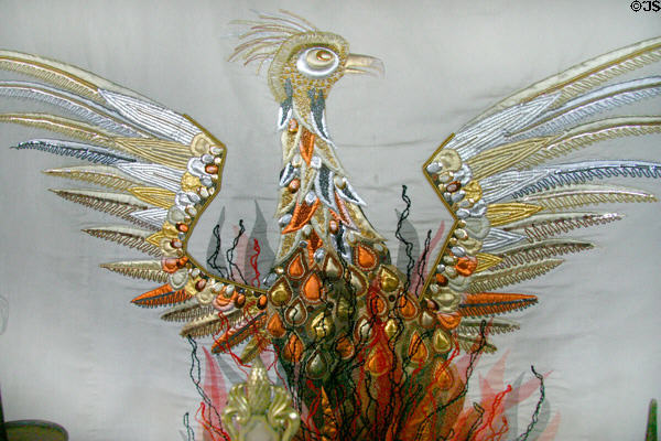 Embroidered phoenix hanging at St. Aldermanbury at Westminster College. Fulton, MO.