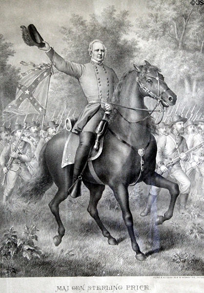 Graphic of Confederate Maj. Gen. Sterling Price by Kurz & Allison at John Wornall House Museum. Kansas City, MO.