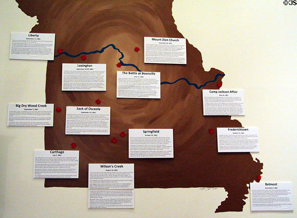 Map of Civil War battles in Missouri, a state with both US & Confederate governments, at Boone County Historical Museum. Columbia, MO.